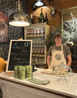 Our frozen pesto on the shelf in a freezer at Brown Derby