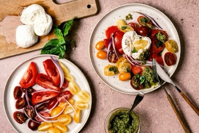Fresh pesto as part of an italian meal