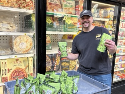 Our frozen pesto being stocked in grocery